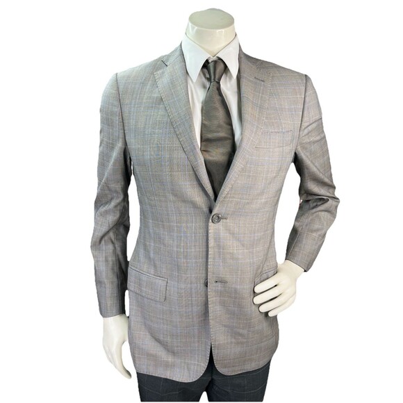 J Hilburn Vitale Barberis Men 36R Blazer European Fit Gray Wool Glen Plaid - Picture 2 of 16
